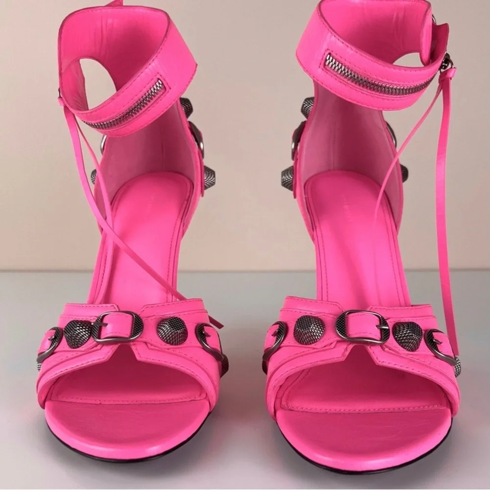 NEW BALENCIAGA REVOLVE PINK LEATHER SANDALS - Picture 12 of 16